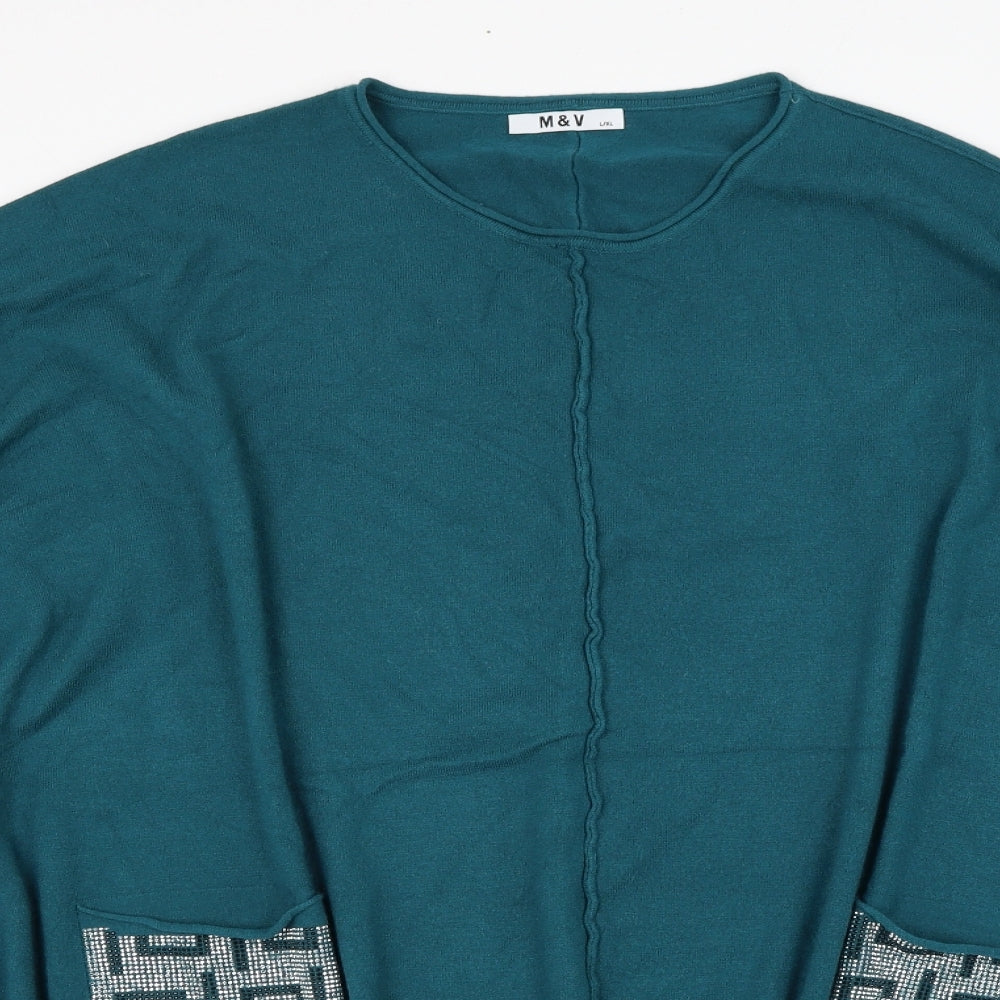 M & V Womens Green Round Neck  Polyester Cape Jumper Size L