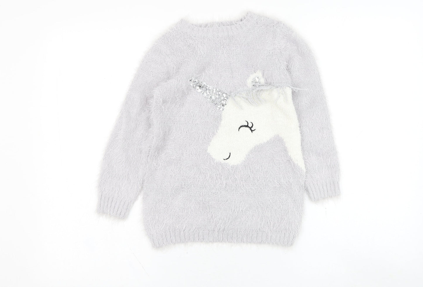 Primark Girls Purple Round Neck  Polyamide Pullover Jumper Size 6-7 Years  Pullover - Unicorn
