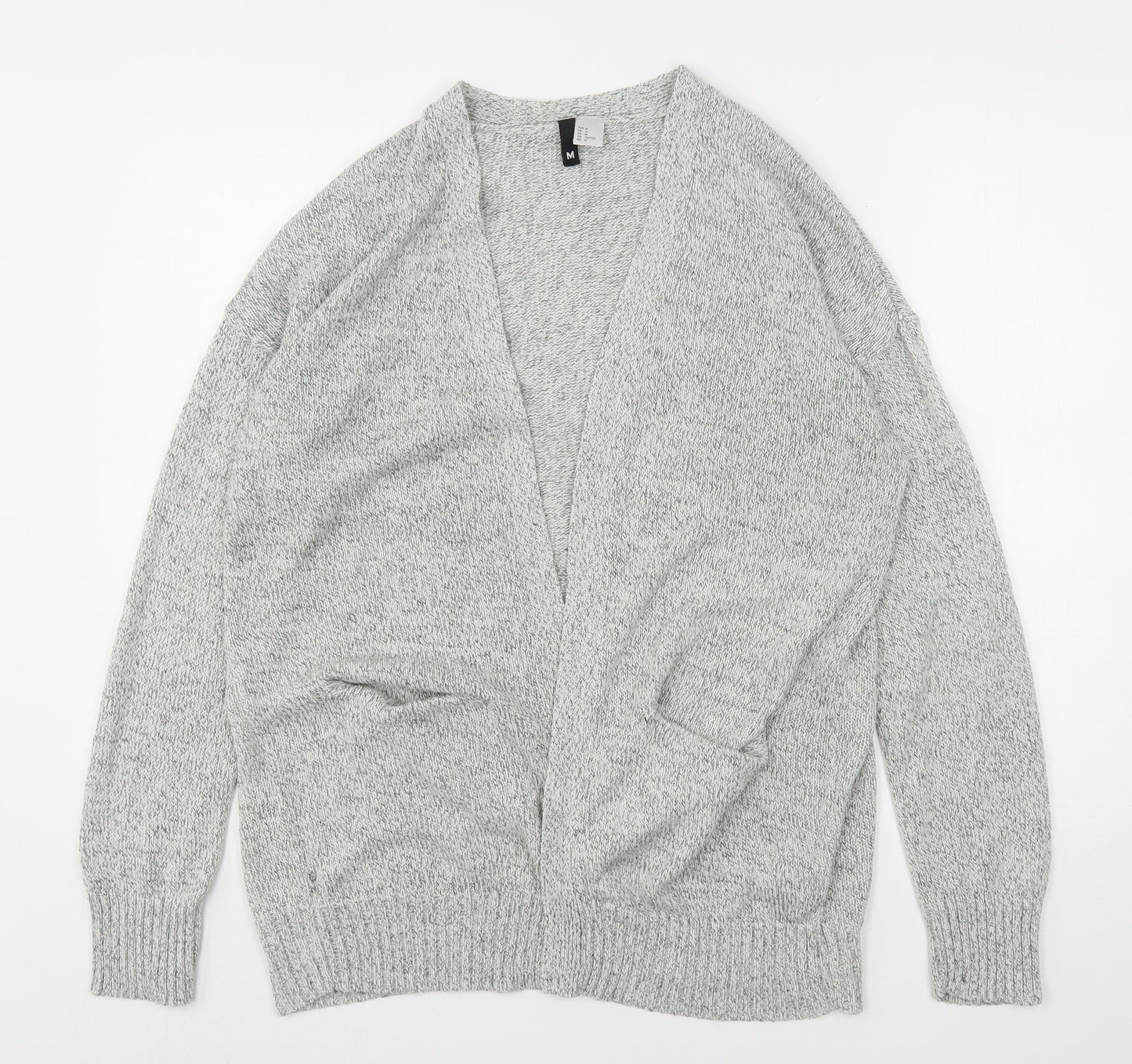 H&M Womens Grey V-Neck  Acrylic Cardigan Jumper Size M