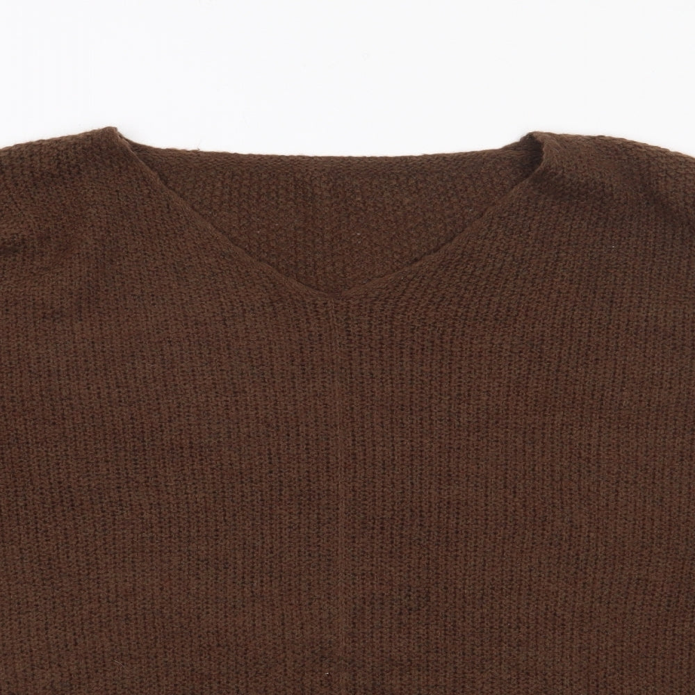 Preworn Womens Brown V-Neck  Acrylic Pullover Jumper Size L