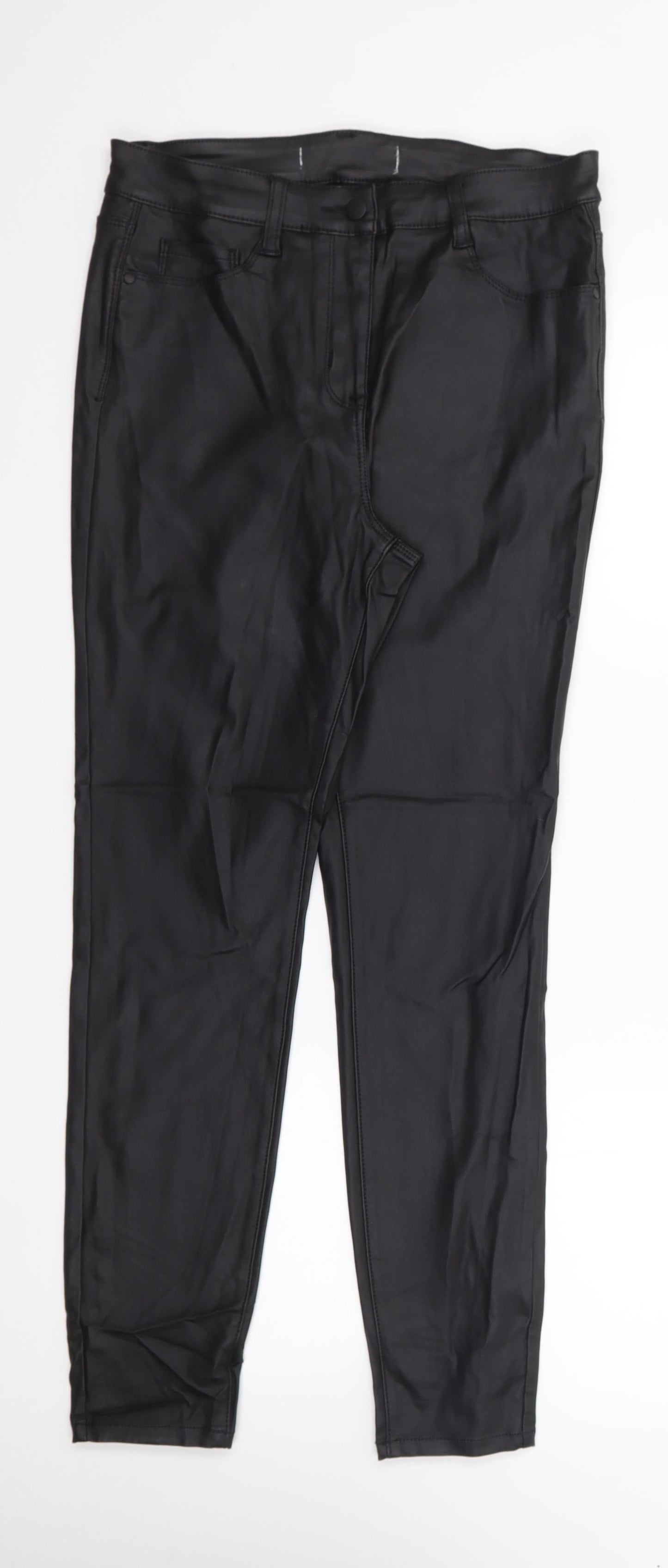 Preworn Womens Black  Polyester Jegging Trousers Size S L28 in Regular Zip - Leather Look