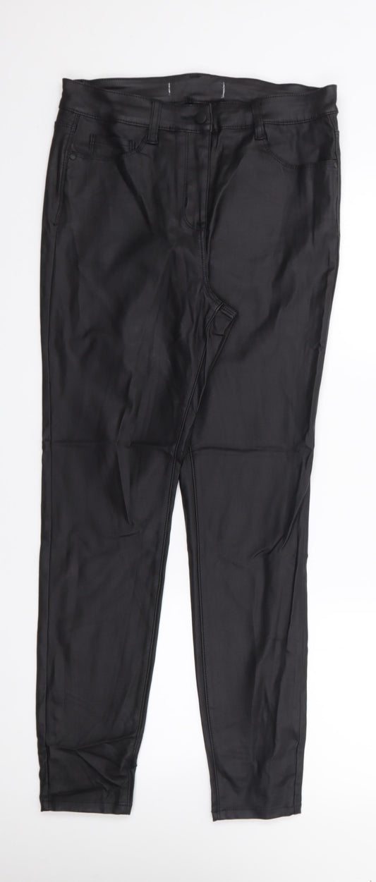 Preworn Womens Black  Polyester Jegging Trousers Size S L28 in Regular Zip - Leather Look