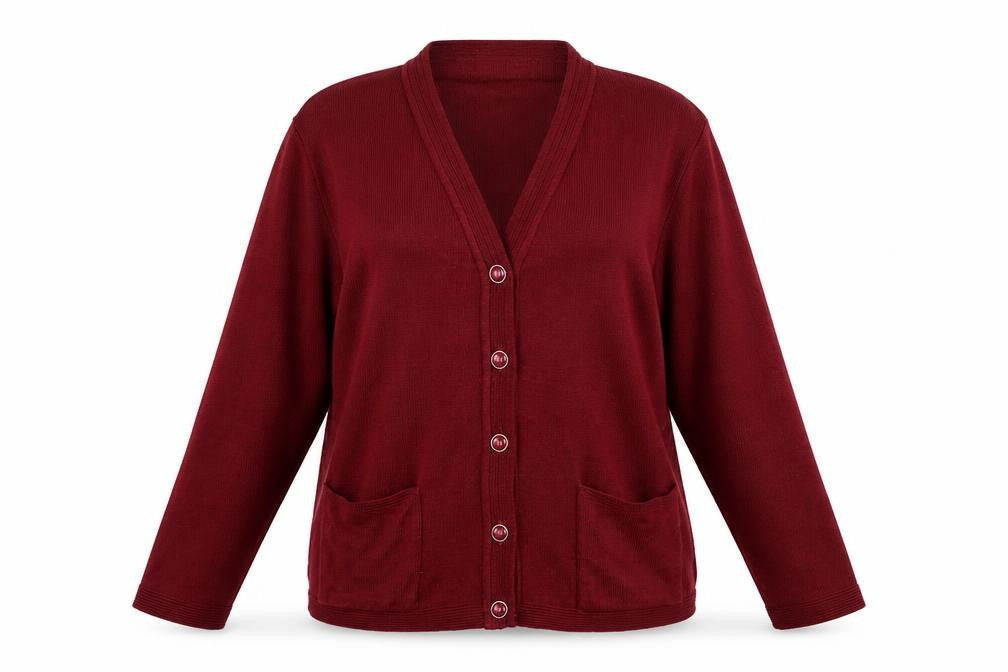 Beaumonde Womens Red V-Neck  Acrylic Cardigan Jumper Size L