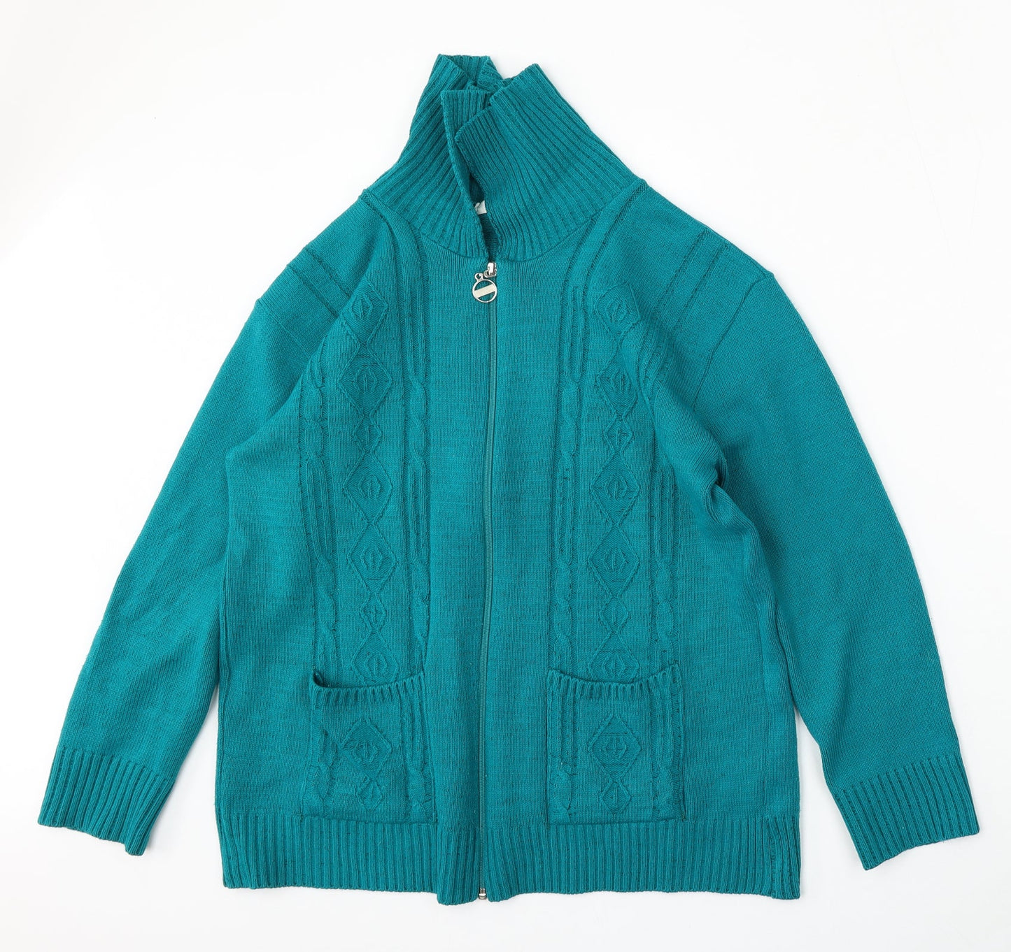 Choice Womens Green Mock Neck  Acrylic Cardigan Jumper Size L