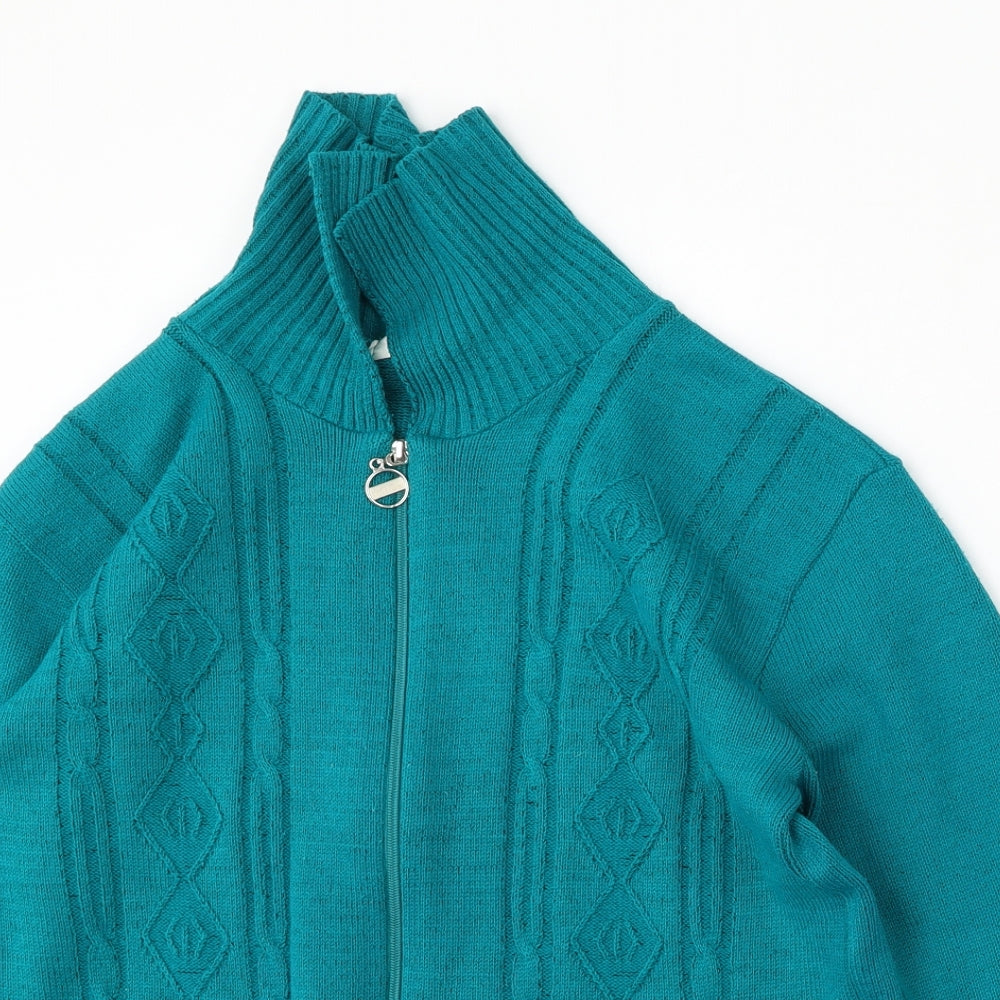 Choice Womens Green Mock Neck  Acrylic Cardigan Jumper Size L