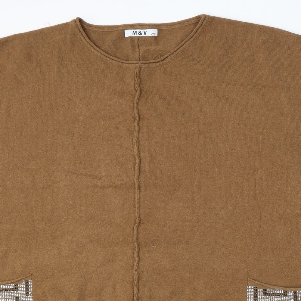 M&V Womens Brown Round Neck  Polyamide Pullover Jumper Size L