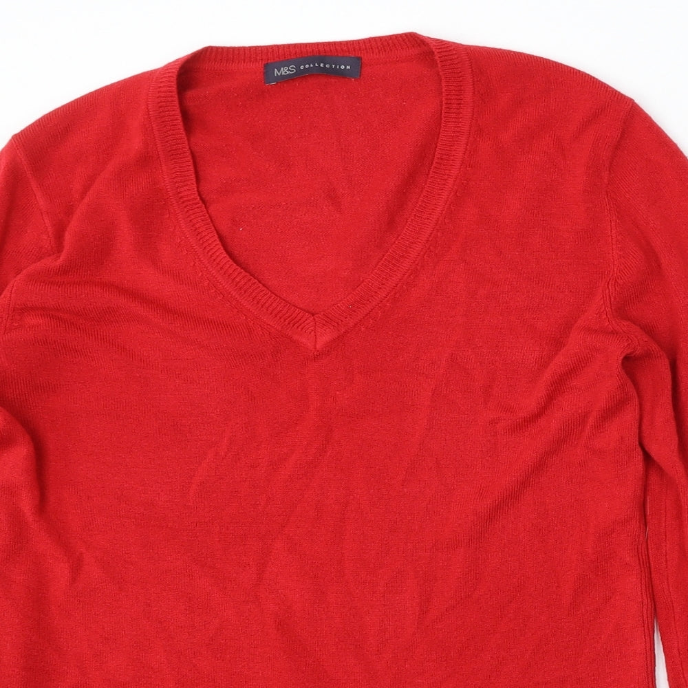 Marks and Spencer Womens Red V-Neck  Polyester Pullover Jumper Size L