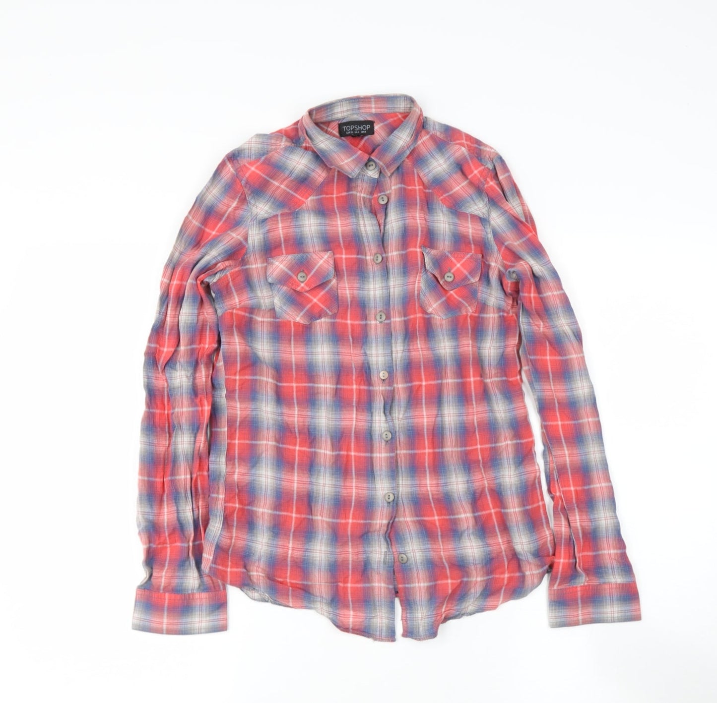 TOP SHOP Womens Multicoloured Check Cotton Basic Button-Up Size 8 Collared