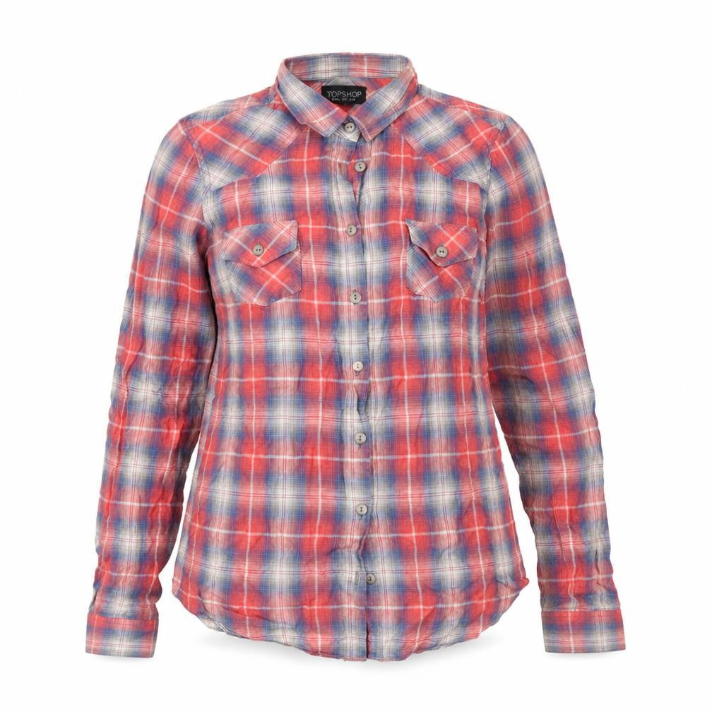 TOP SHOP Womens Multicoloured Check Cotton Basic Button-Up Size 8 Collared