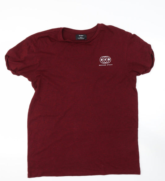 Bershka Mens Red    T-Shirt  Roll Neck