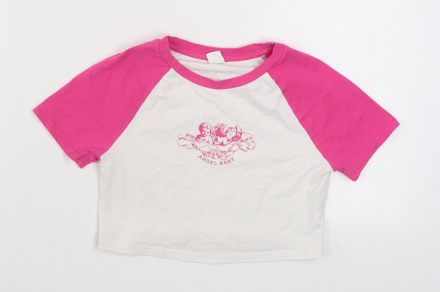 SheIn Girls White  Cotton Basic T-Shirt Size 10 Years Round Neck Pullover