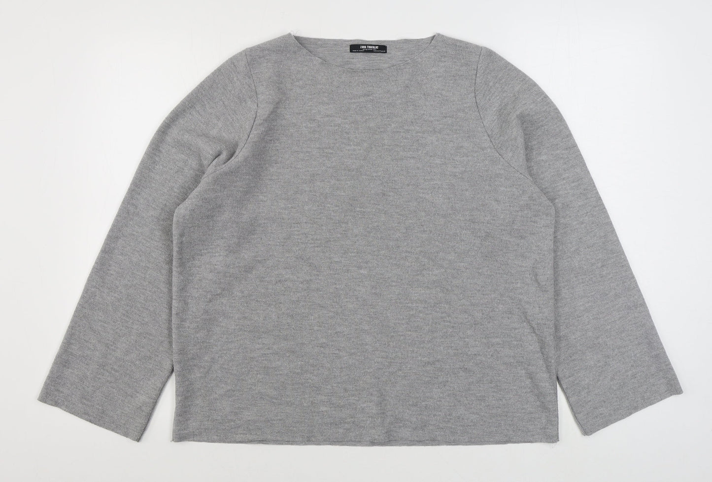 Zara Womens Grey Boat Neck  Cotton Pullover Jumper Size M