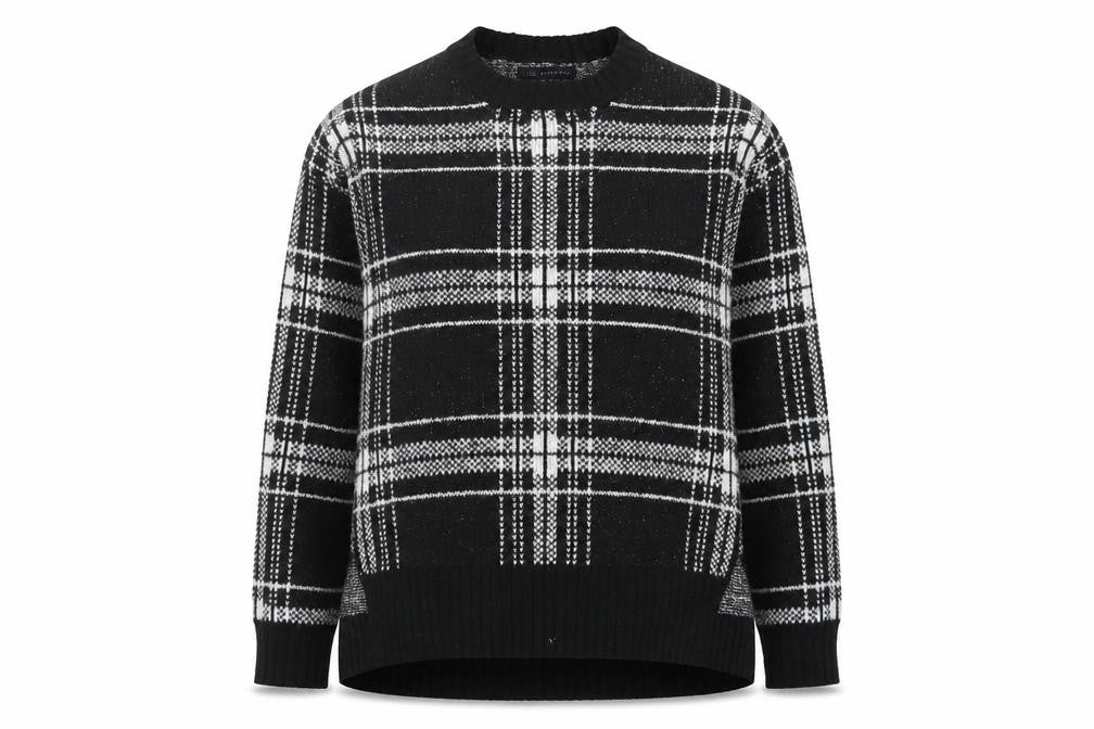 Marks and Spencer Womens Black Crew Neck Plaid Acrylic Pullover Jumper Size M