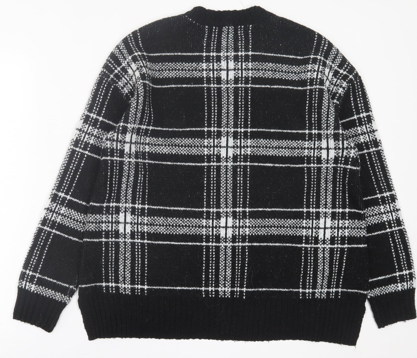 Marks and Spencer Womens Black Crew Neck Plaid Acrylic Pullover Jumper Size M