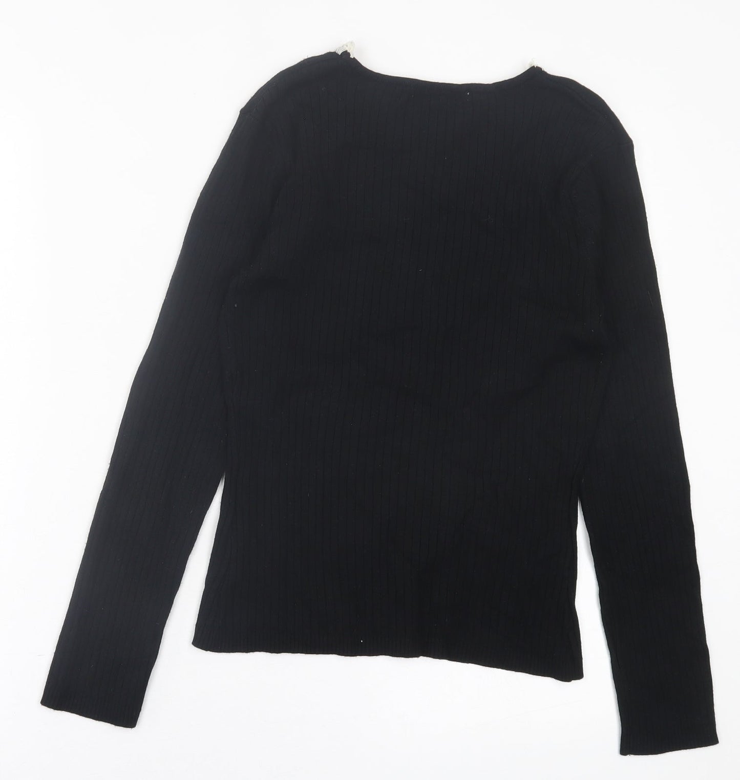 Klass Womens Black V-Neck Floral Viscose Pullover Jumper Size S