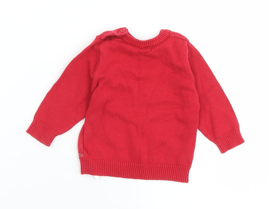 Marks and Spencer Baby Red Fair Isle Cotton Pullover Jumper Size 3-6 Months  Button - Christmas  Jumper