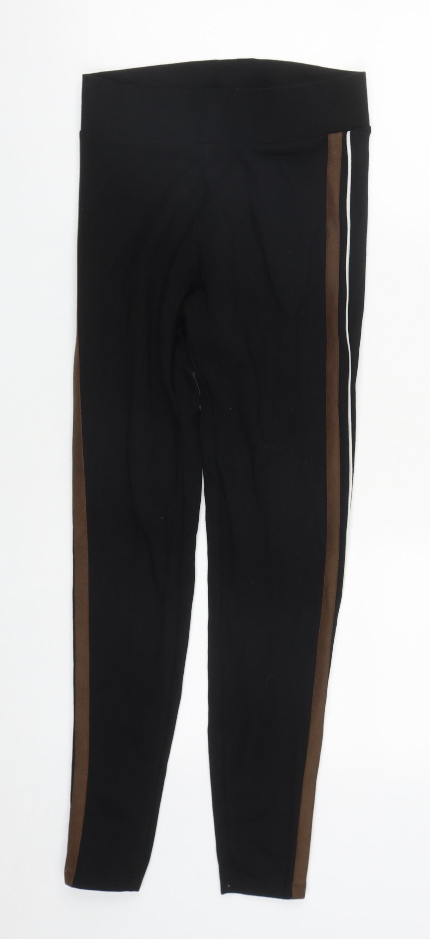 Marks and Spencer Womens Black Striped Viscose Jogger Leggings Size 8 L25 in