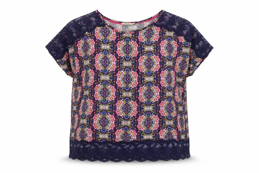 Marks and Spencer Womens Multicoloured Geometric Viscose Basic Blouse Size 12 Round Neck