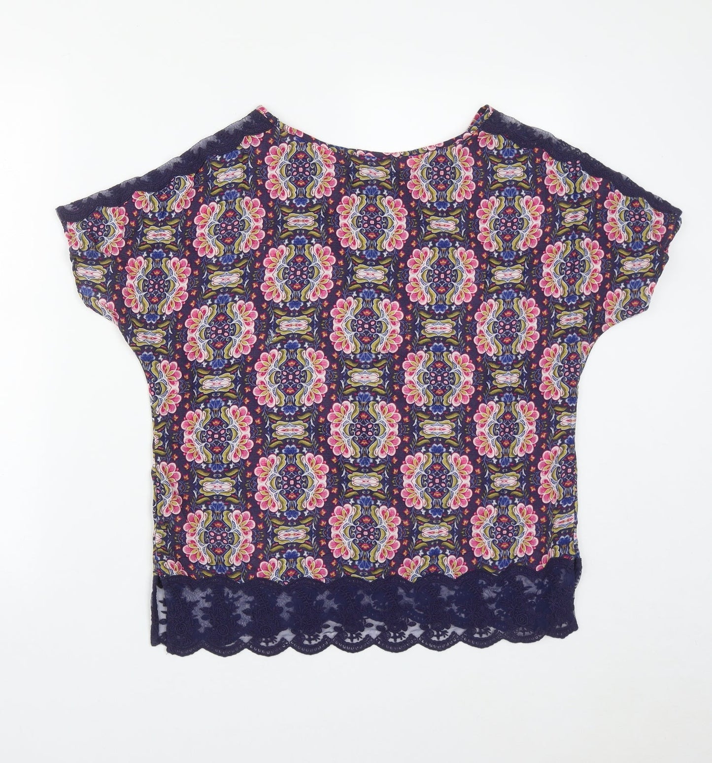 Marks and Spencer Womens Multicoloured Geometric Viscose Basic Blouse Size 12 Round Neck