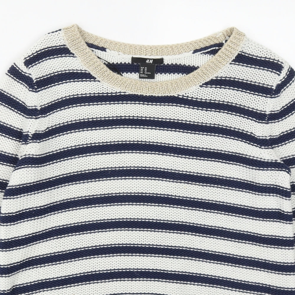 H&M Womens Multicoloured Round Neck Striped Acrylic Pullover Jumper Size XS