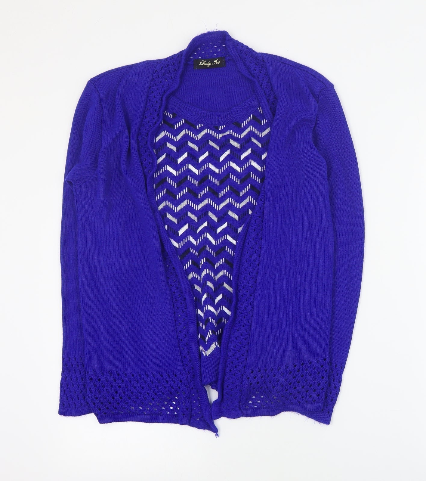 Lady Joe Womens Blue Round Neck Geometric Acrylic Pullover Jumper Size S