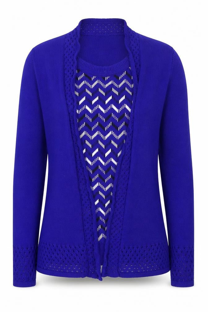 Lady Joe Womens Blue Round Neck Geometric Acrylic Pullover Jumper Size S
