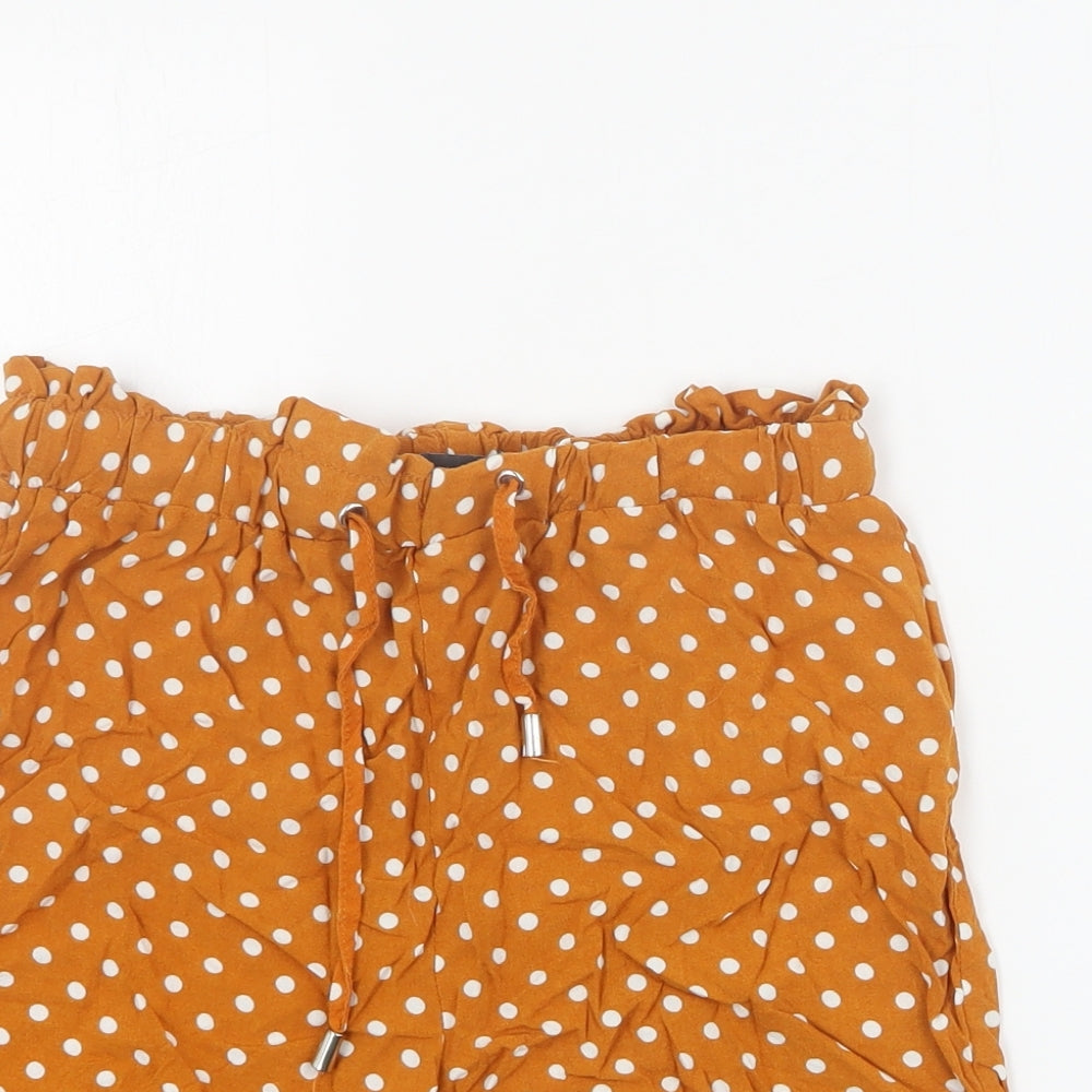 Primark Womens Orange Polka Dot Viscose Paperbag Shorts Size 6  Regular Drawstring