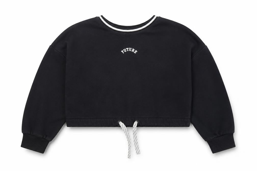 Marks and Spencer Girls Black  Cotton Pullover Sweatshirt Size 7-8 Years  Pullover - Cropped