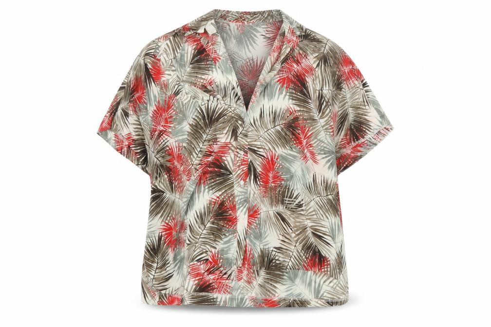 H&M Womens Red Geometric Viscose Basic Blouse Size 8 Collared - Leaf print
