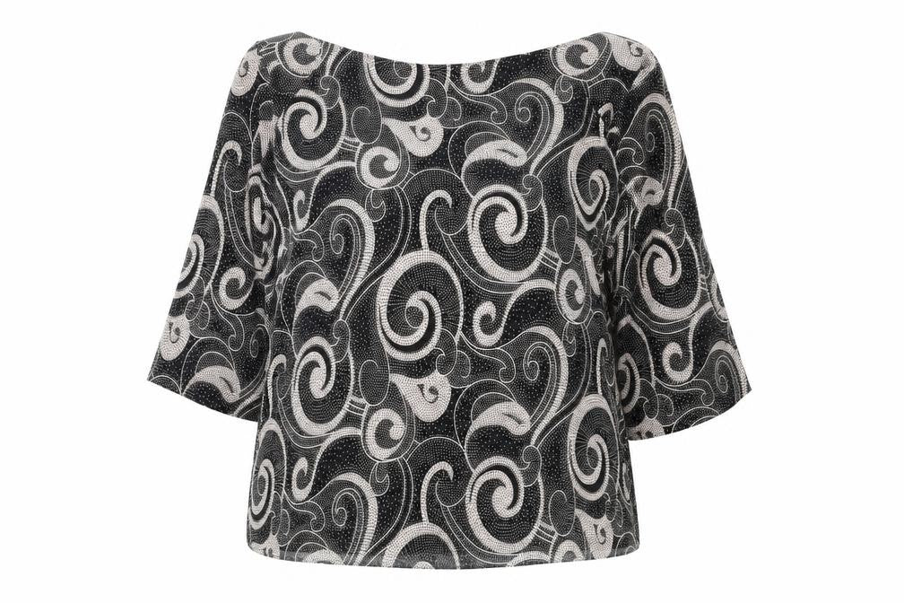 Marks and Spencer Womens Black Geometric Polyester Basic Blouse Size 14 Round Neck
