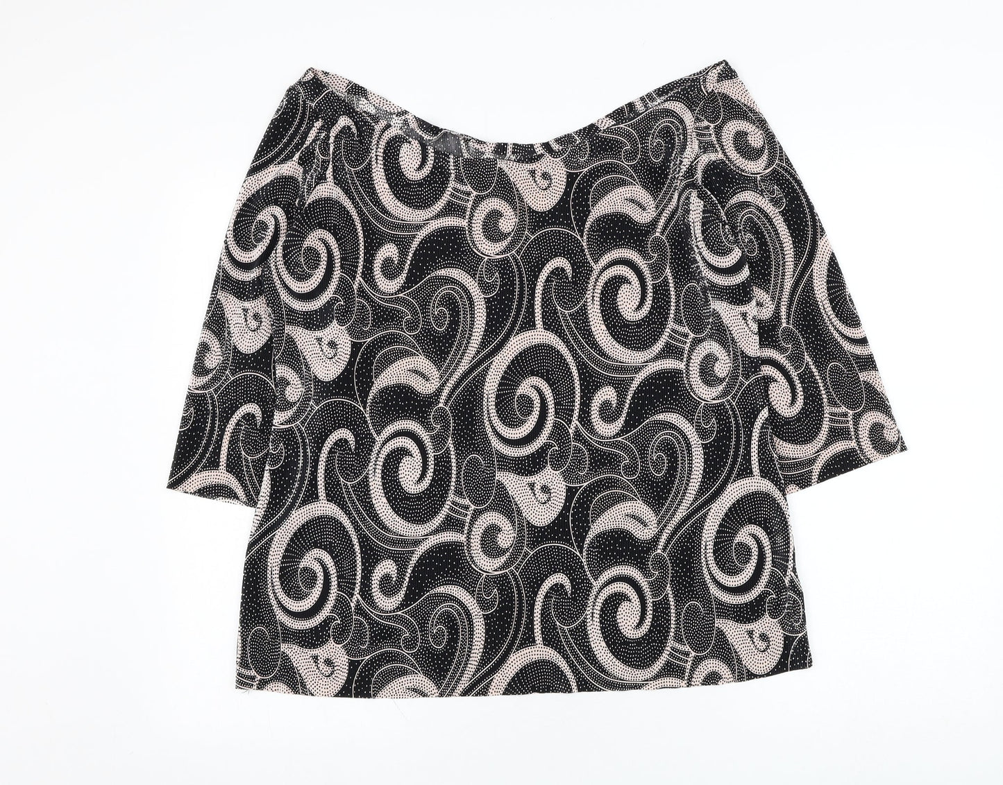 Marks and Spencer Womens Black Geometric Polyester Basic Blouse Size 14 Round Neck