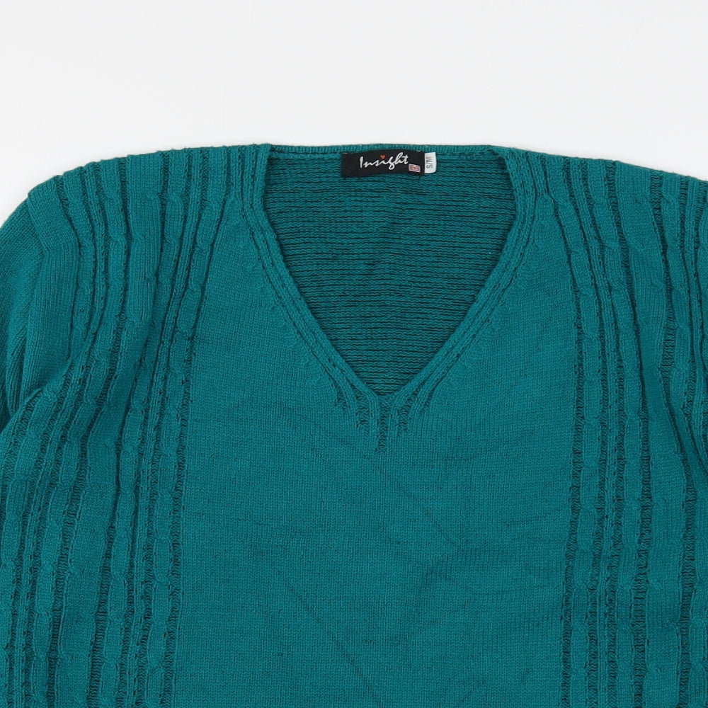 Insight Womens Green V-Neck  Acrylic Pullover Jumper Size S