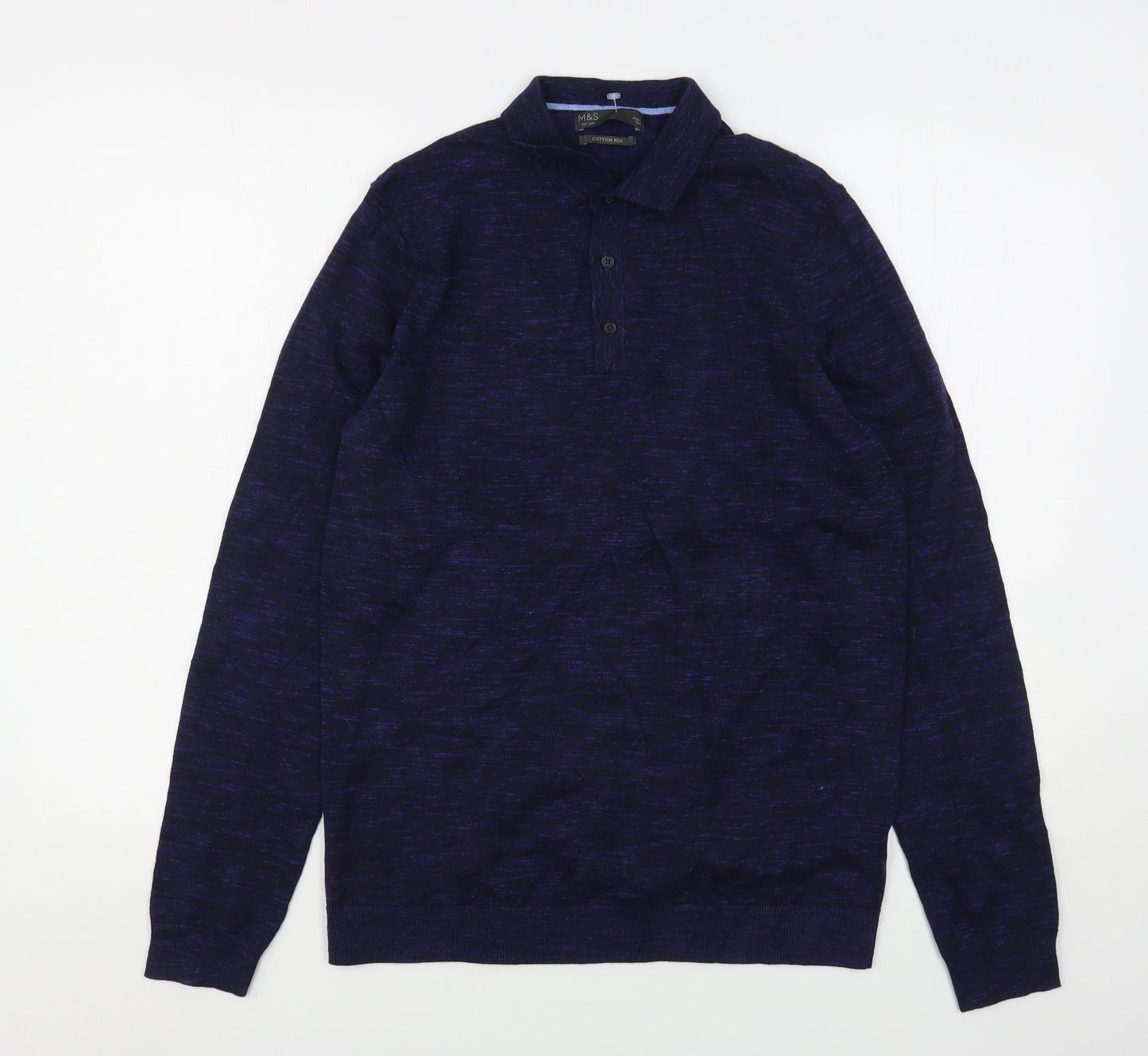 Marks and Spencer Womens Blue Collared  Cotton Pullover Jumper Size S