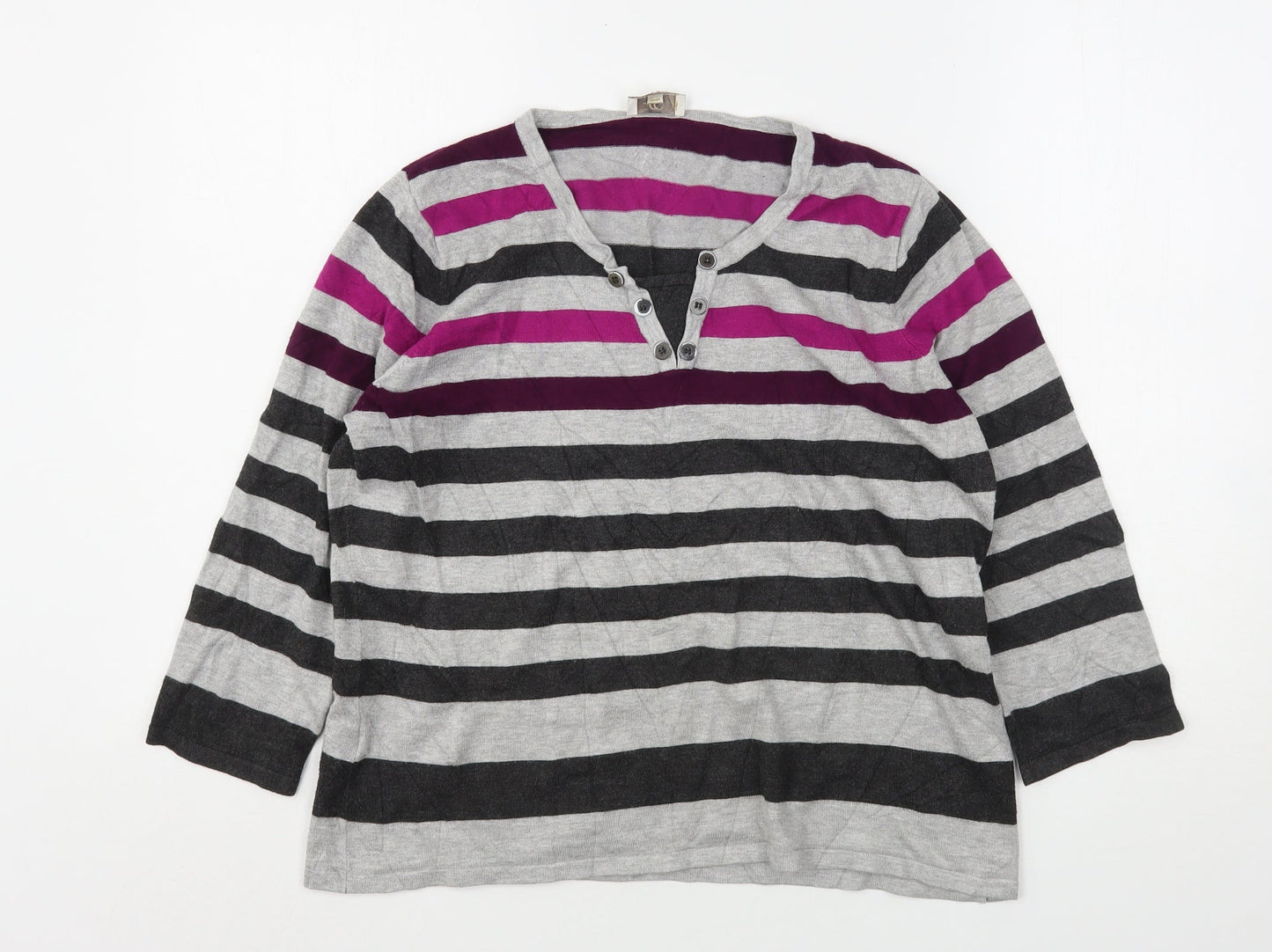 CC Womens Multicoloured V-Neck Striped Viscose Pullover Jumper Size L