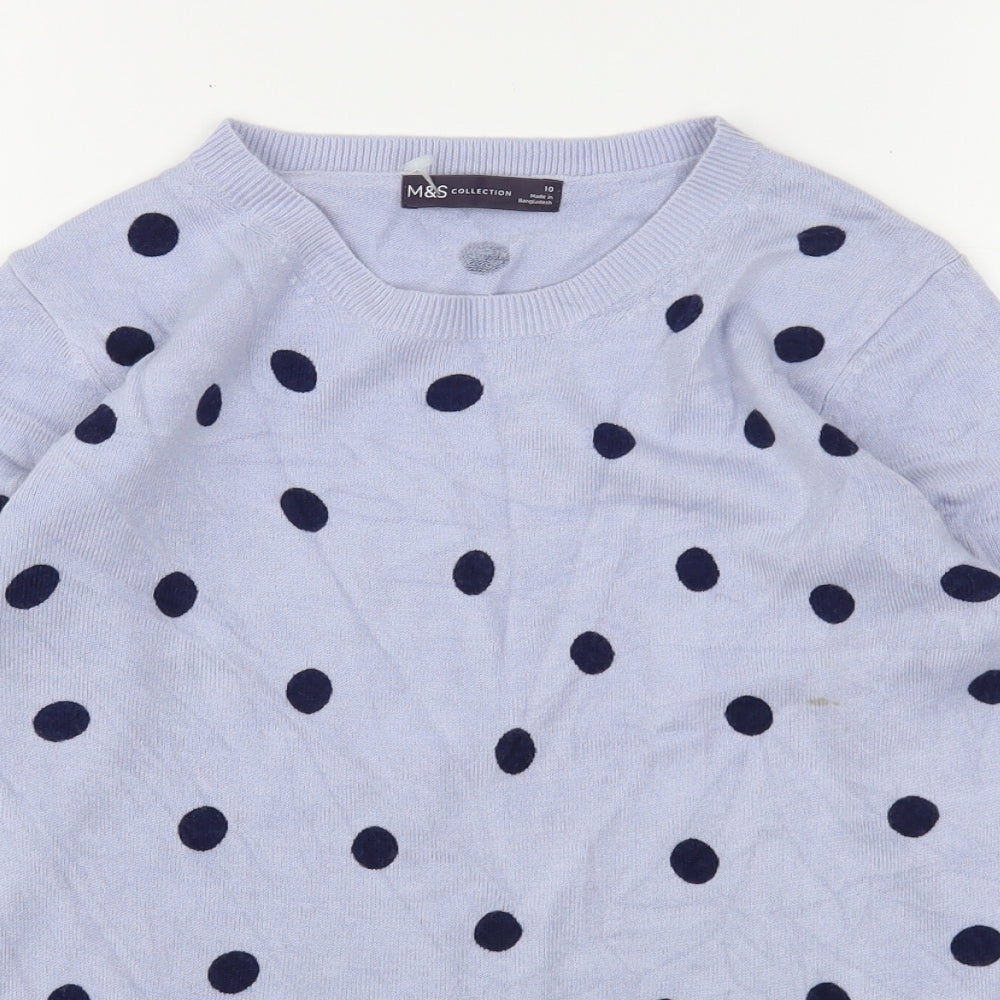 Marks and Spencer Womens Blue Round Neck Polka Dot Acrylic Pullover Jumper Size 10
