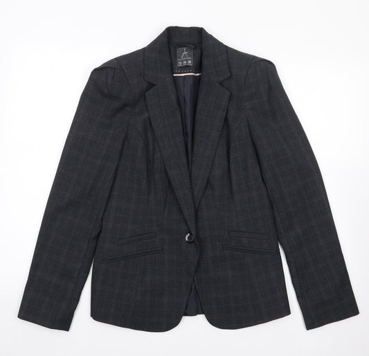 Primark Womens Grey Check  Jacket Blazer Size 12  Button