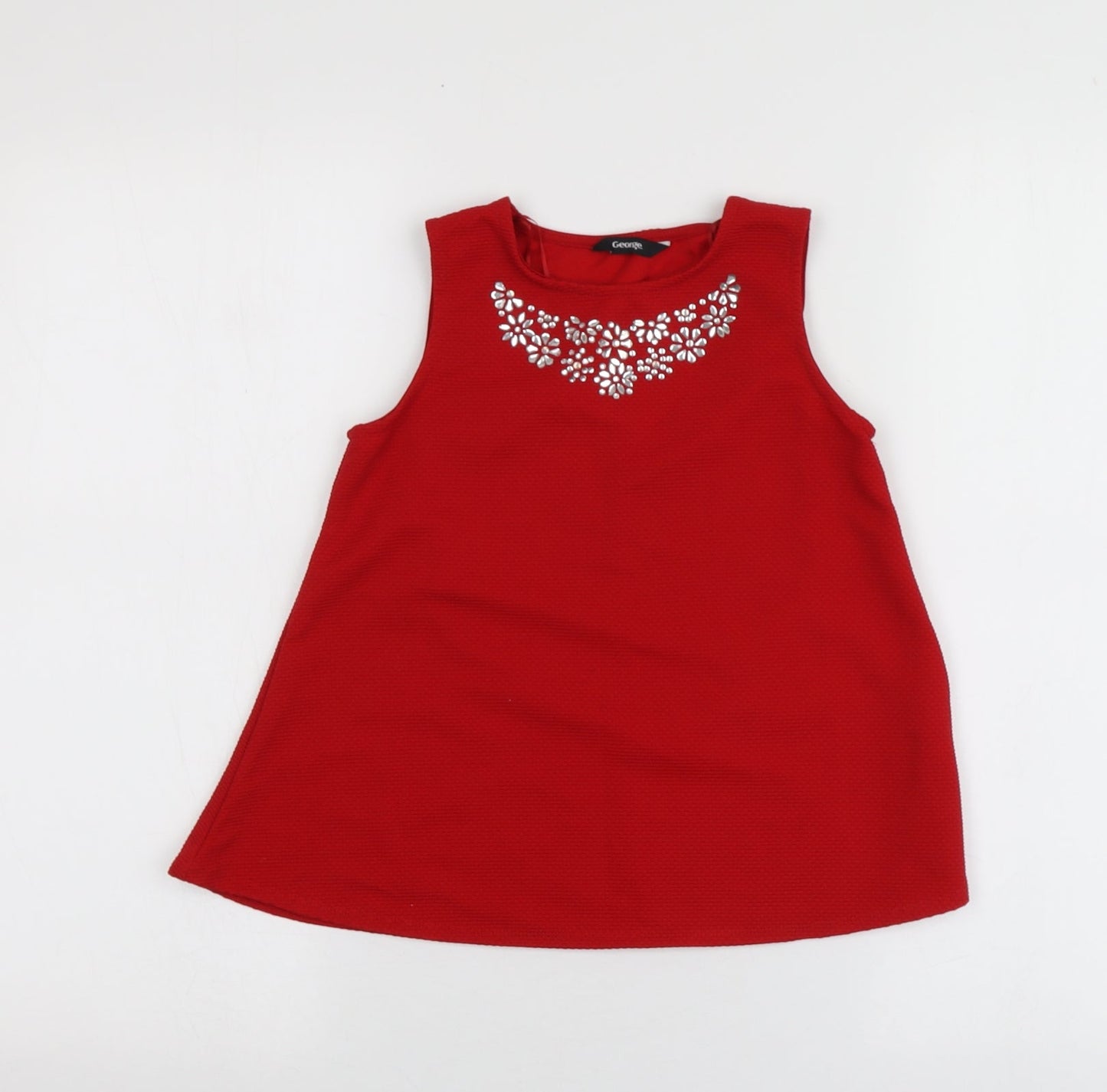 George Girls Red Geometric Polyester Basic T-Shirt Size 8-9 Years Round Neck