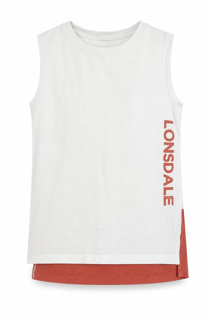 Lonsdale Girls White Geometric 100% Cotton Basic T-Shirt Size 13 Years Round Neck