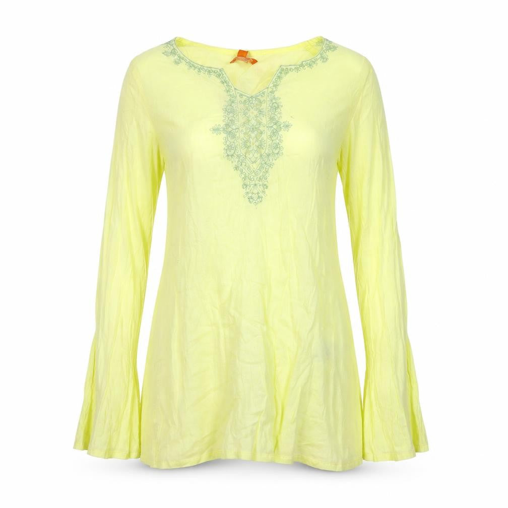 Crosshatch Womens Yellow Geometric 100% Cotton Basic T-Shirt Size S V-Neck