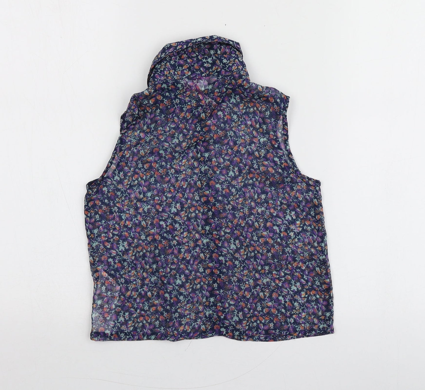 Miss Evie Girls Blue Floral Polyester Basic Button-Up Size 8 Years Collared
