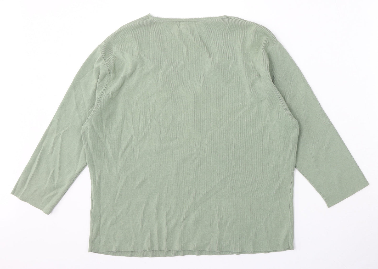 Bonmarché Womens Green V-Neck  Viscose Pullover Jumper Size M