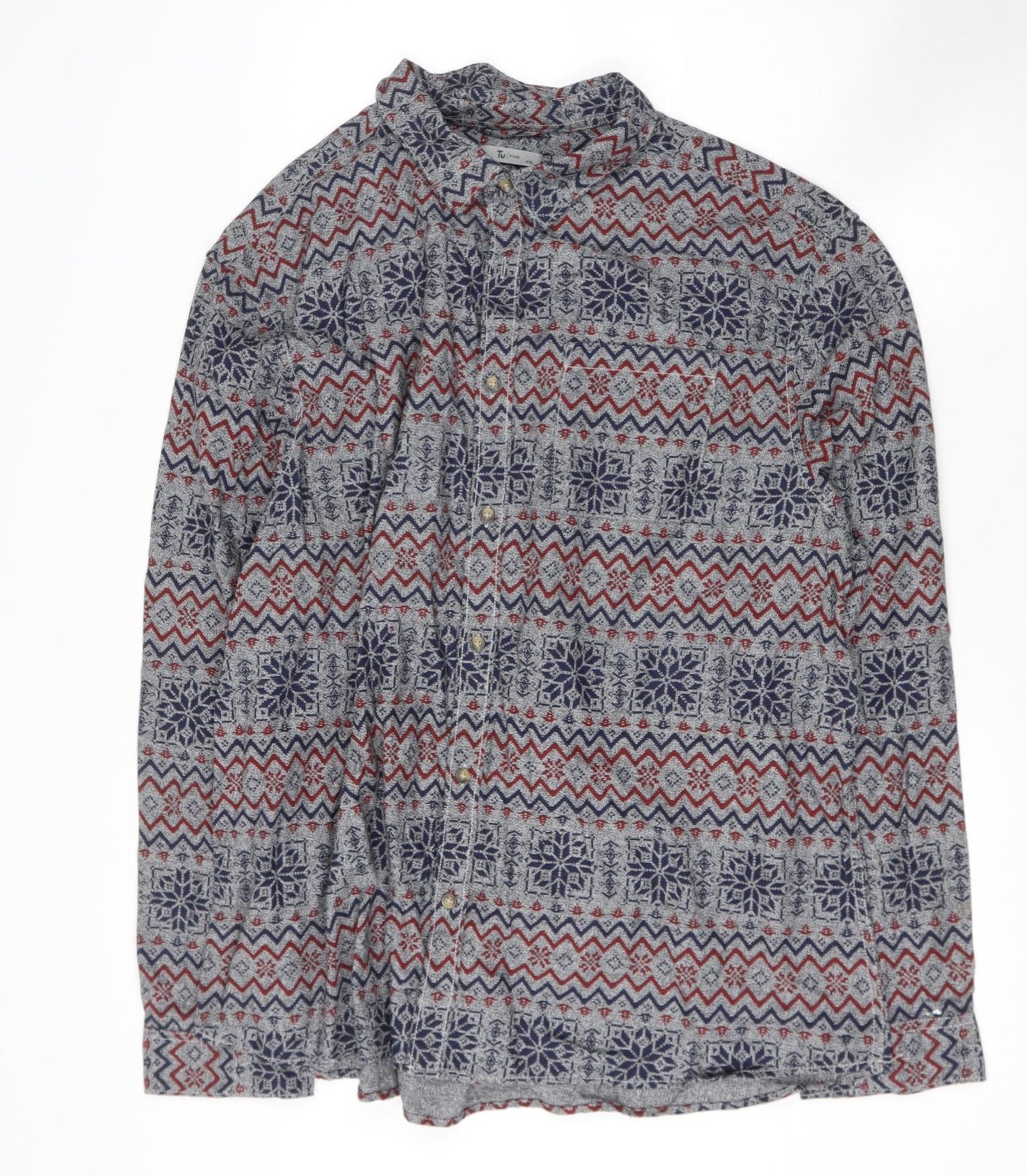 tesco Mens Multicoloured Geometric Polyester  Button-Up Size XLT Collared