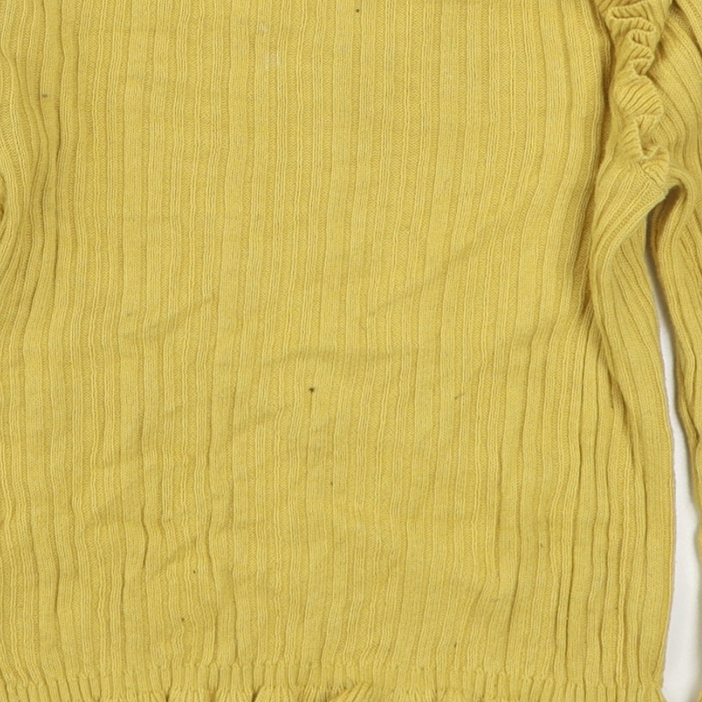 George Girls Yellow  100% Cotton Basic T-Shirt Size 5-6 Years High Neck Pullover