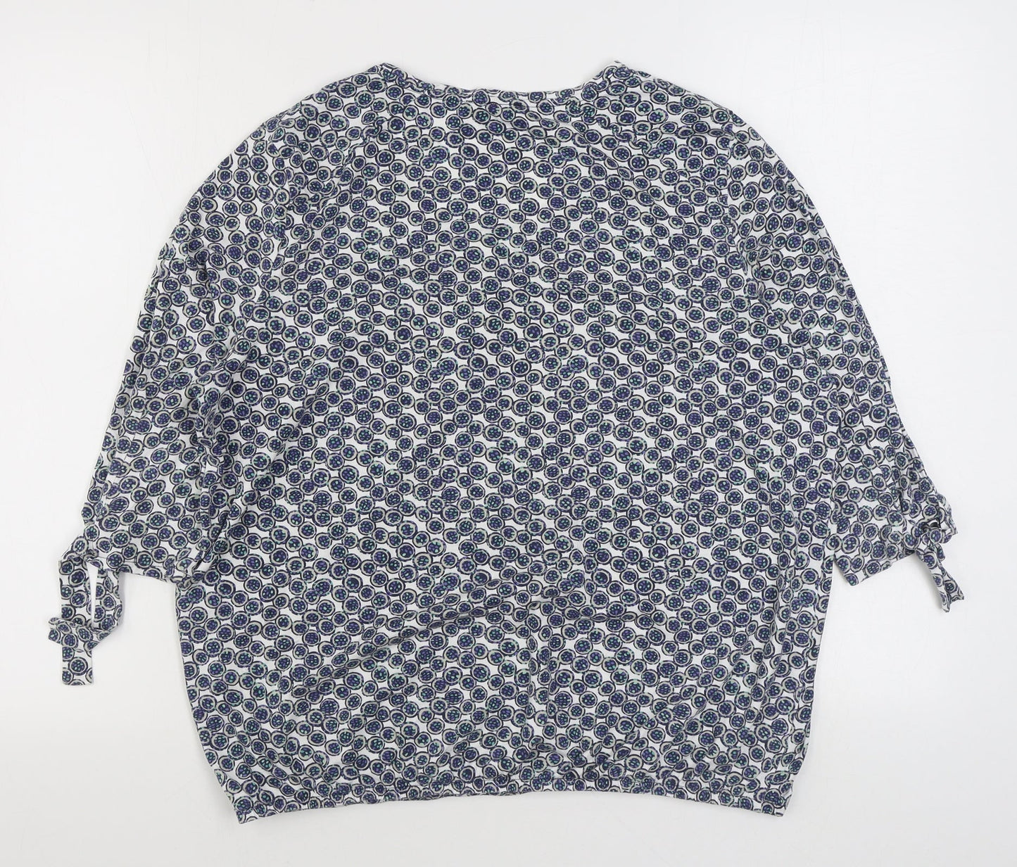 Olsen Womens Blue Geometric Cotton Basic Blouse Size 18 Scoop Neck