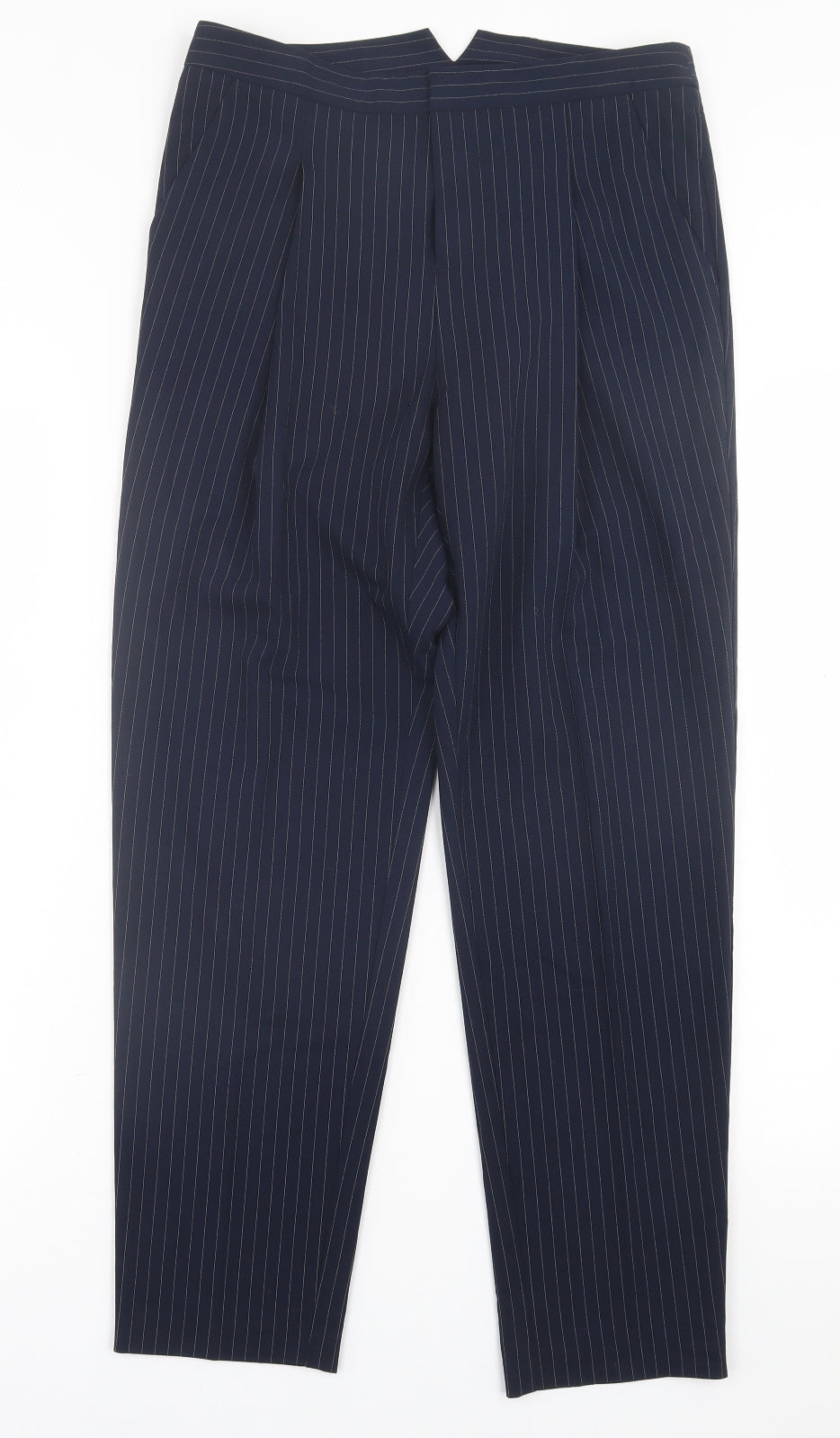 H&M Womens Blue Striped Polyester Trousers  Size 8 L28 in Regular Hook & Eye