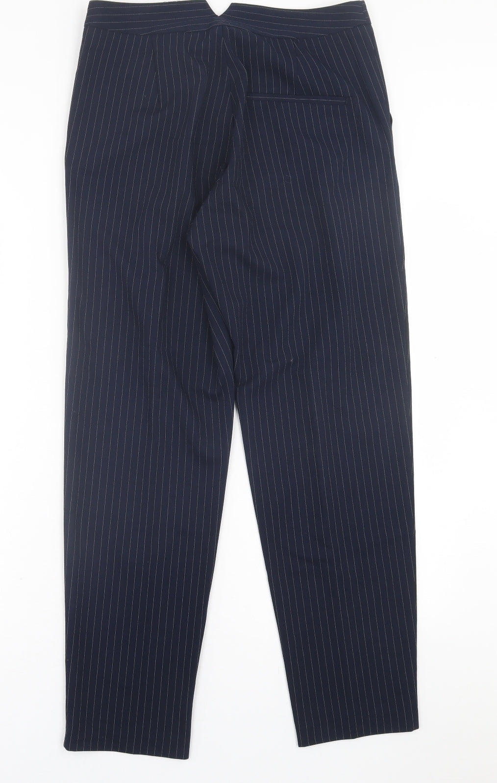 H&M Womens Blue Striped Polyester Trousers  Size 8 L28 in Regular Hook & Eye