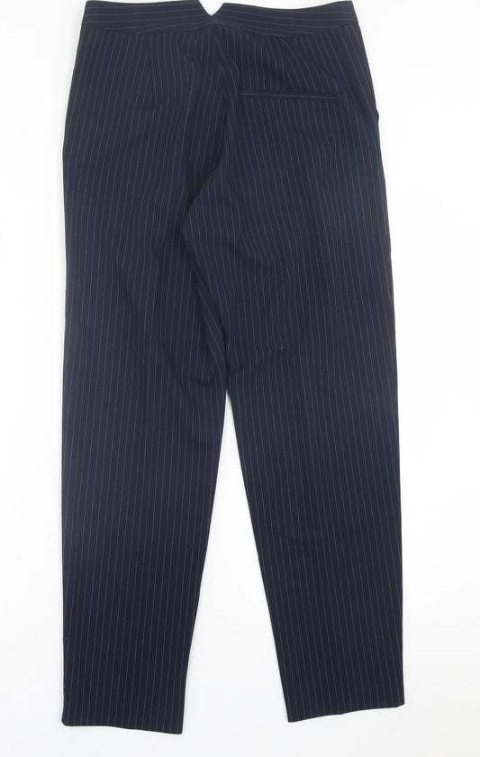 H&M Womens Blue Striped Polyester Trousers  Size 8 L28 in Regular Hook & Eye