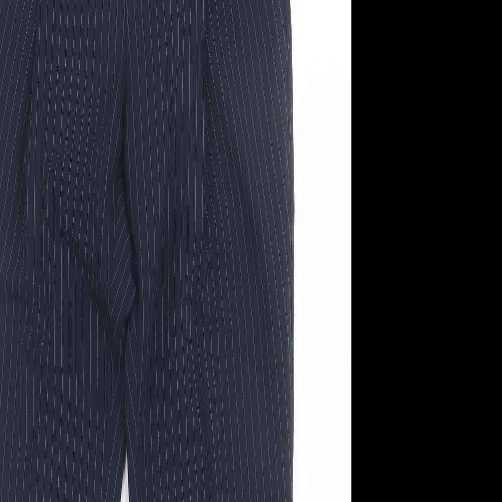 H&M Womens Blue Striped Polyester Trousers  Size 8 L28 in Regular Hook & Eye