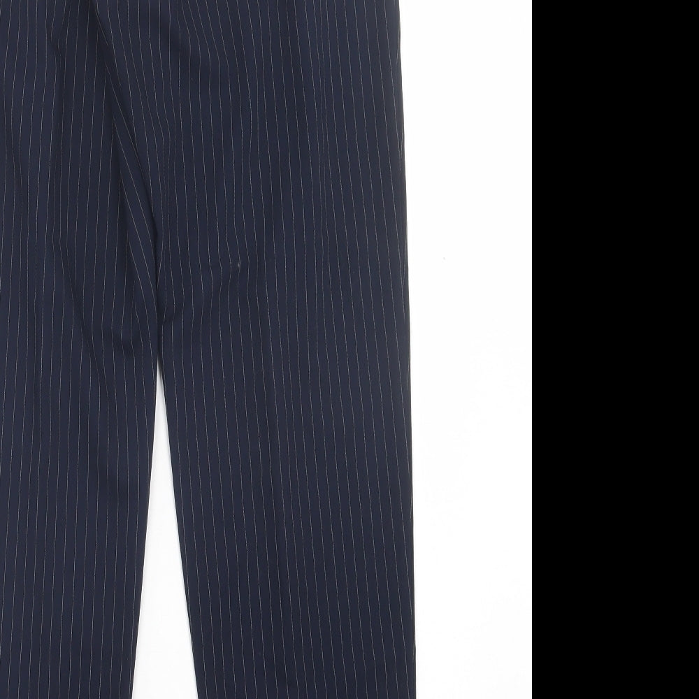 H&M Womens Blue Striped Polyester Trousers  Size 8 L28 in Regular Hook & Eye