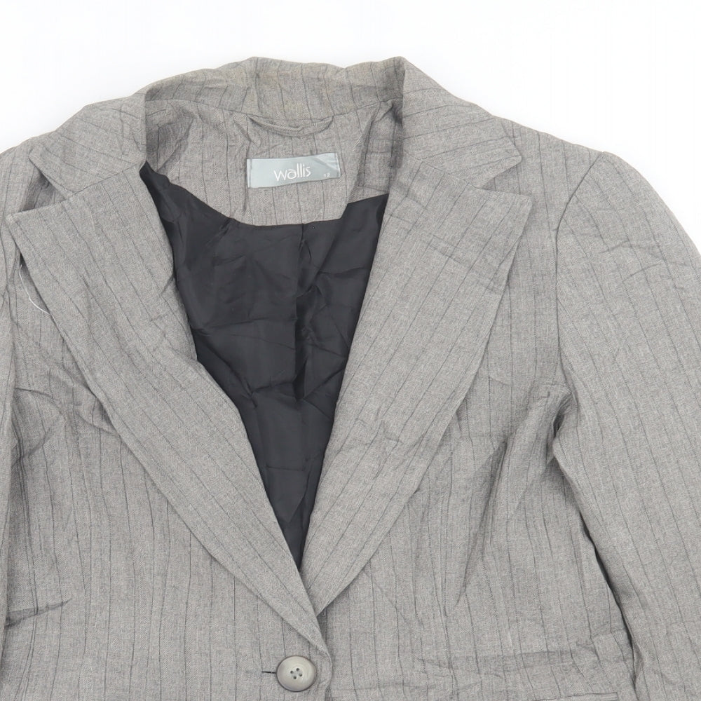 Wallis Womens Grey Striped  Jacket Blazer Size 12  Button